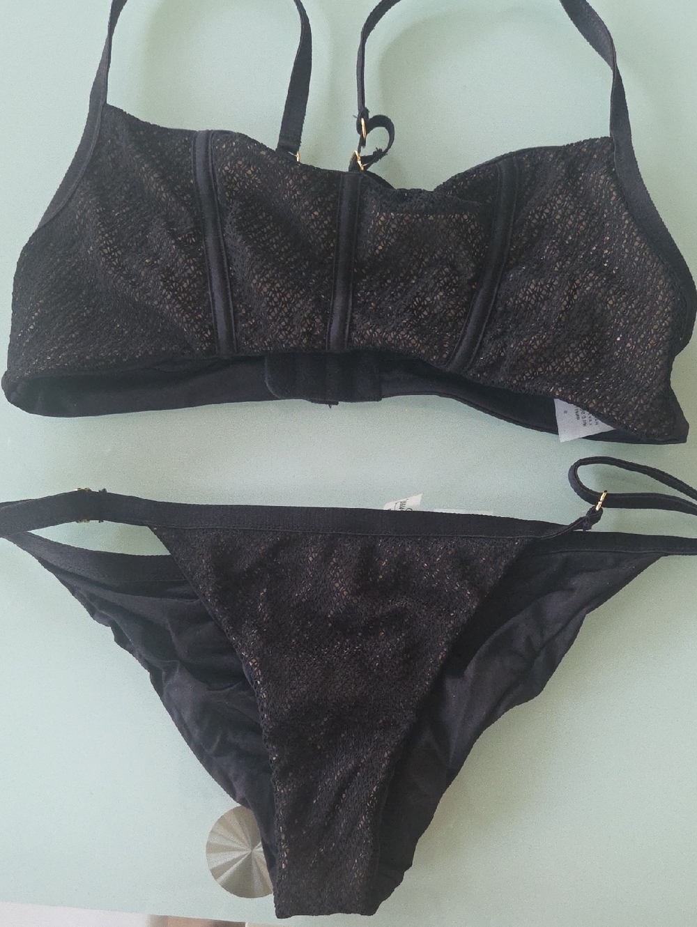 Beach Bunny Black Metallic Two-Piece Bikini Set